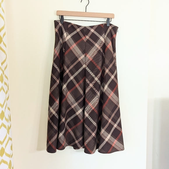 Jones New York 100% Wool Tartan Plaid Skirt Brown/Tan Size 10
